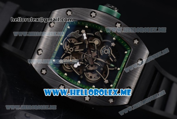 Richard Mille RM 055 Miyota 9015 Automatic PVD Case with Skeleton Dial and Dot Markers Black Rubber Strap Green Inner Bezel - Click Image to Close